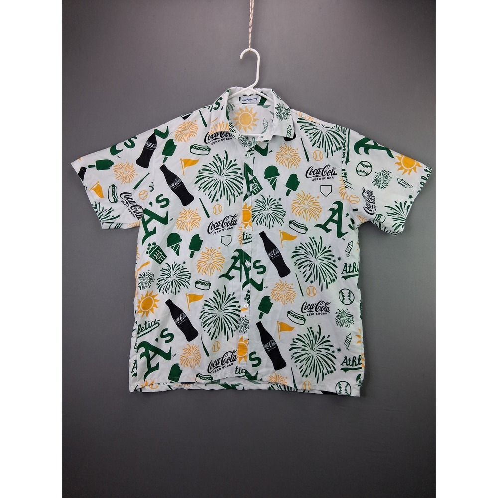 BWM Global Oakland Athletics Coca-Cola Button Up Shirt XL White MLB A's All Over